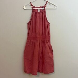 Toad & Co Organic Cotton Dress‎ S Pink Halter Pockets Smocked Waist